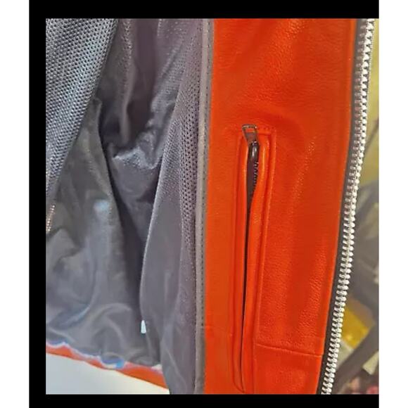 Hillside Men's Vented Leather & Cordura Jacket, Biker Jacket Sz 48, Orange Black - Picture 9 of 14